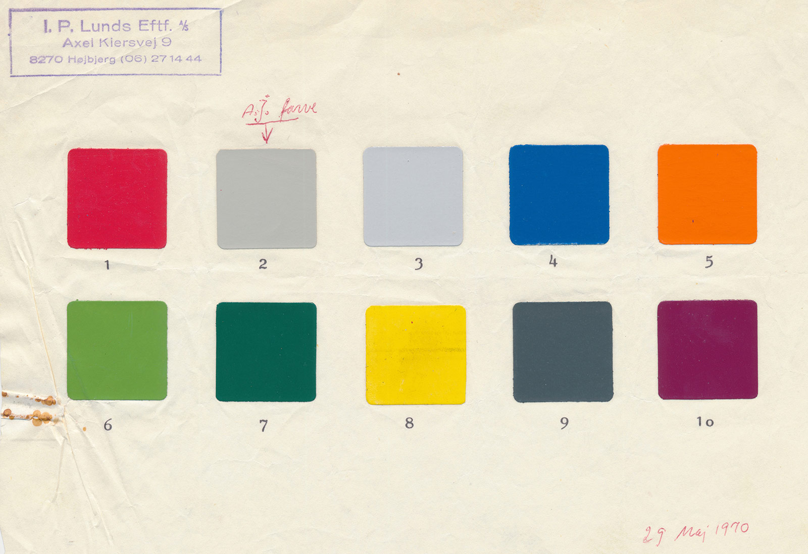Colour chart signed by Arne Jacobsen (1970)